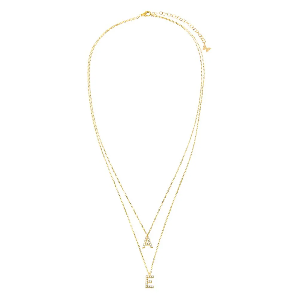 Pave CZ Double Initial 2 in 1 Necklace sold by Adina Eden's product image thumbnail 2