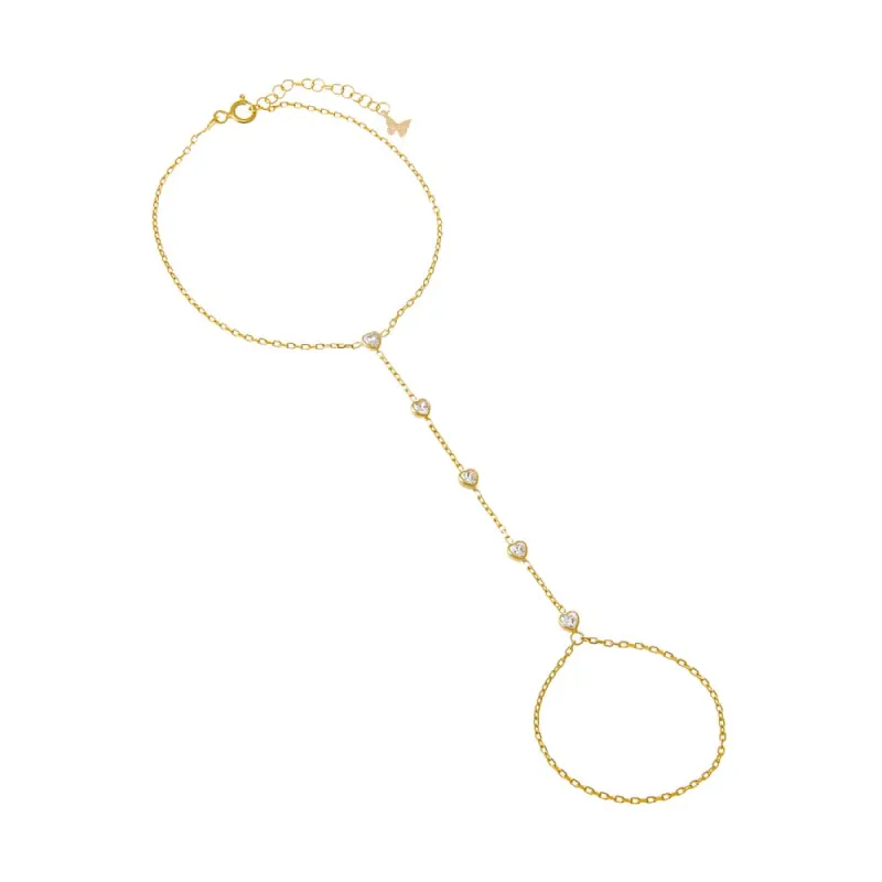 CZ Bezel Heart Hand Chain Bracelet sold by Adina Eden's
