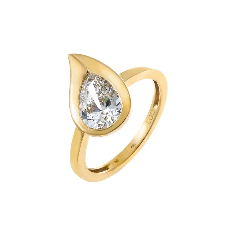 Lab Grown Diamond Curved Pear Pinky Ring 14K sold by Adina Eden's