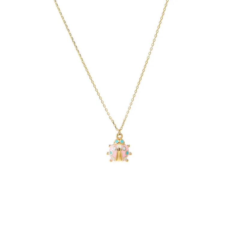 Kids Pink Enamel Ladybug Pendant Necklace 14K sold by Adina Eden's