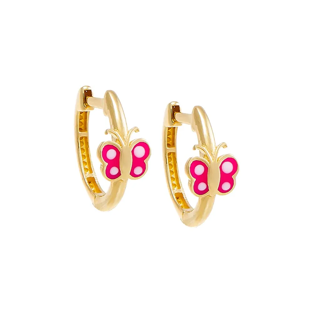 Kids Pink Enamel Butterfly Huggie Earring 14K sold by Adina Eden's
