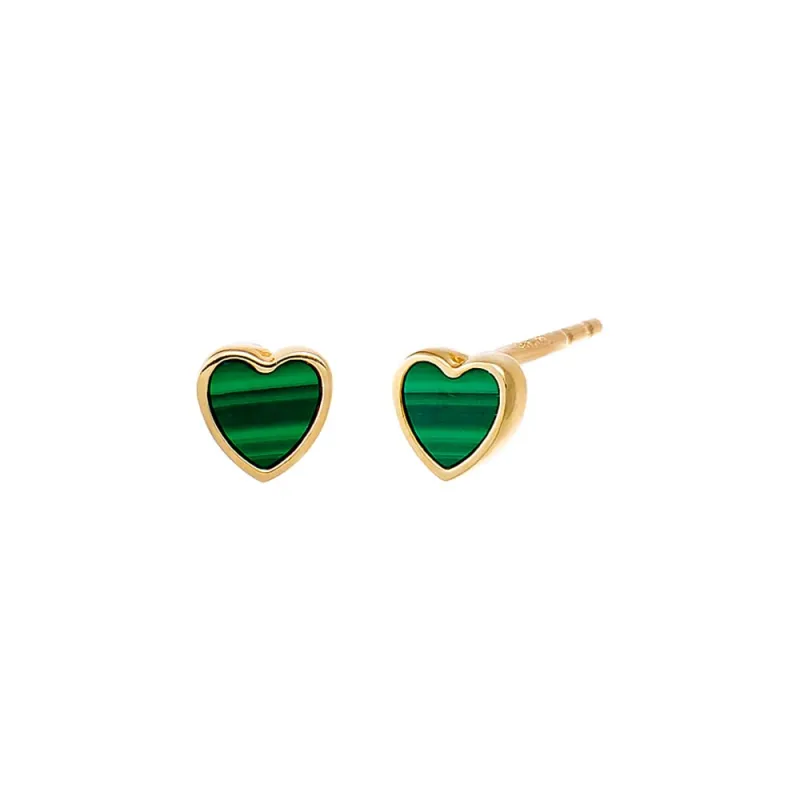 Kids Malachite Stone Heart Stud Earring 14K sold by Adina Eden's