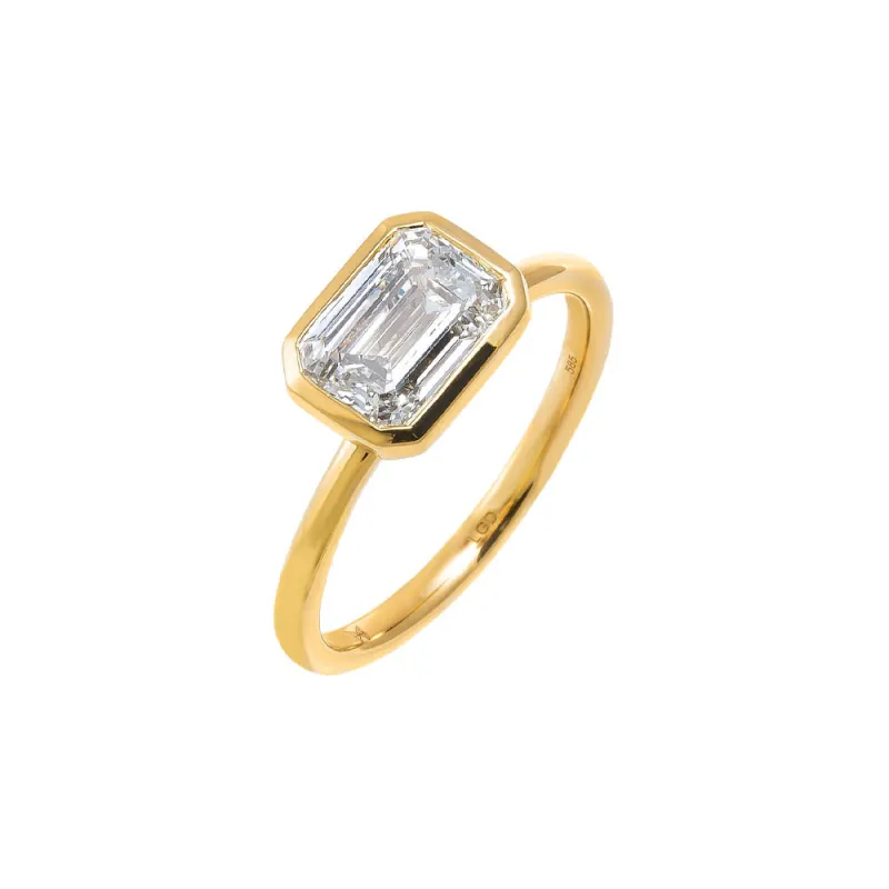 Lab Grown Diamond Emerald Bezel Ring 14K sold by Adina Eden's
