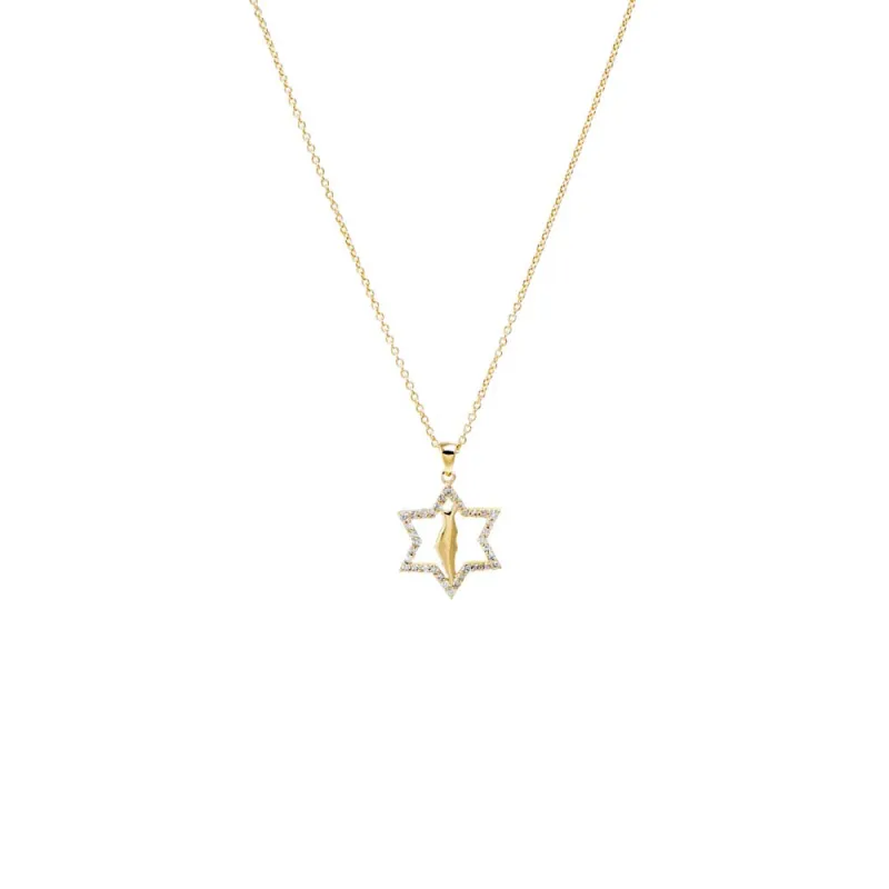 Diamond Pave Star Of David X Map Of Israel Pendant Necklace 14K sold by Adina Eden's