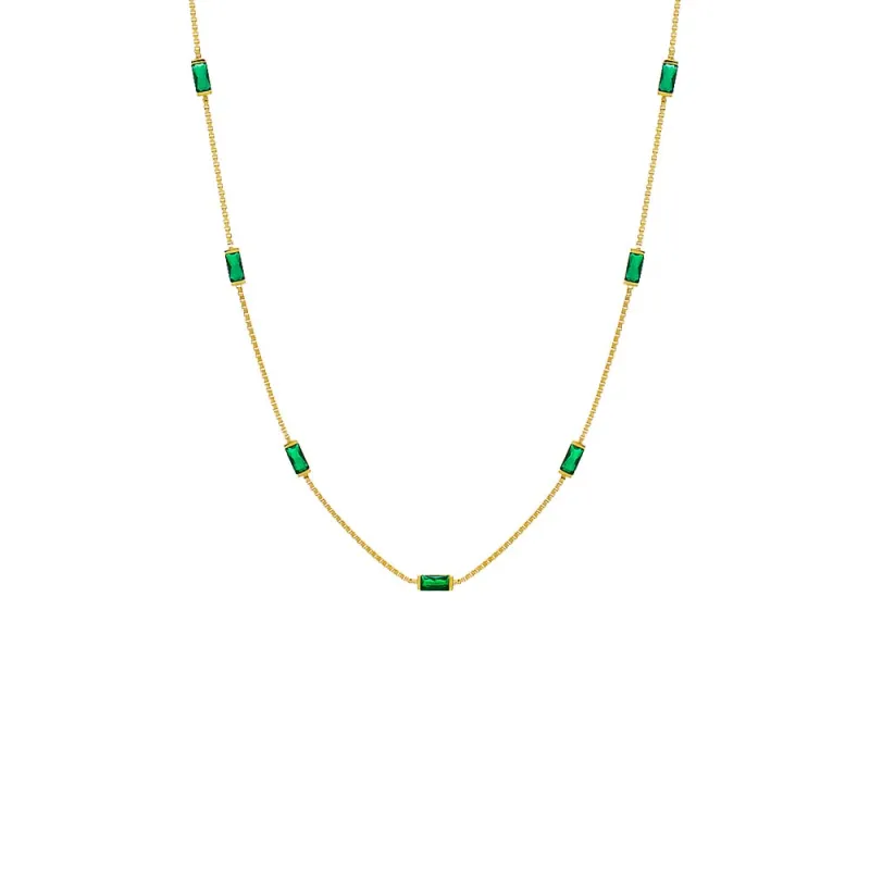 Multi Emerald Gemstone Baguette Necklace 14K sold by Adina Eden's