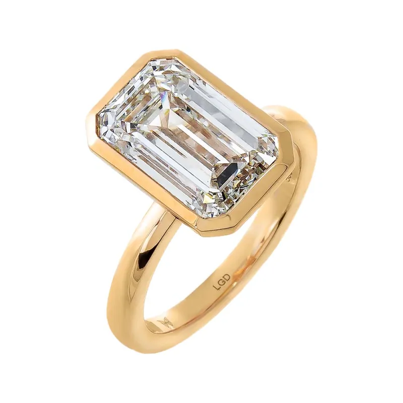 Lab Grown Diamond Emerald Bezel Engagement Ring 14K sold by Adina Eden's
