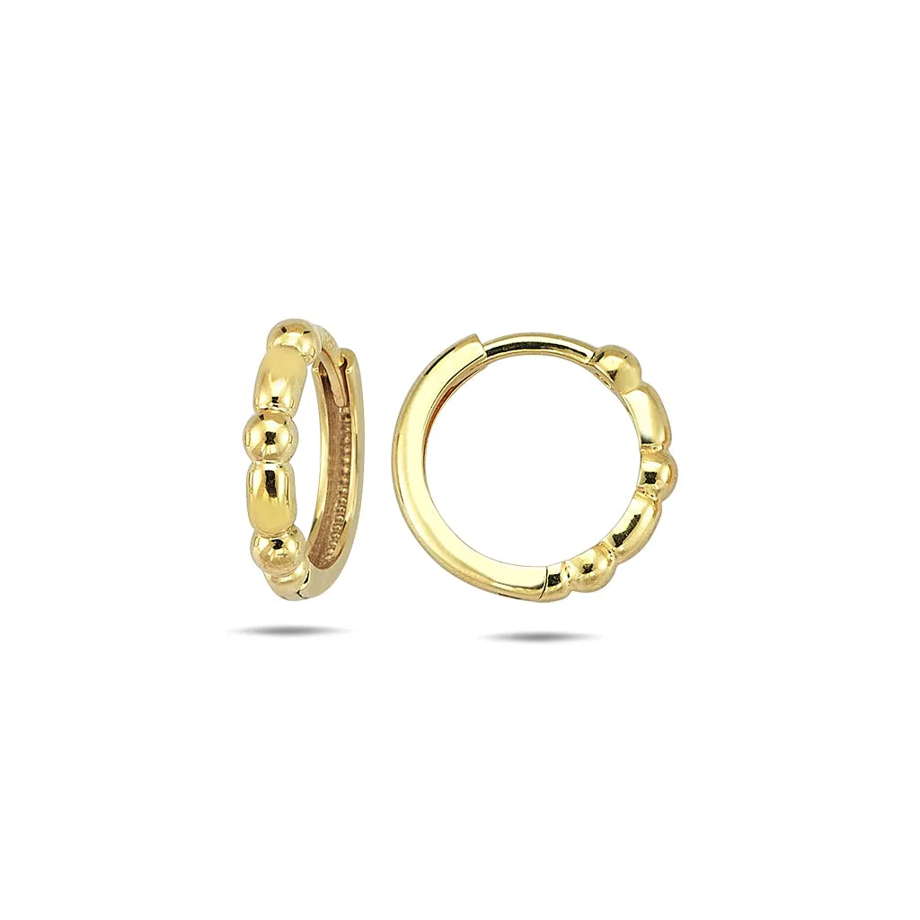 Solid Bar X Bead Huggie Earring 14K sold by Adina Eden's