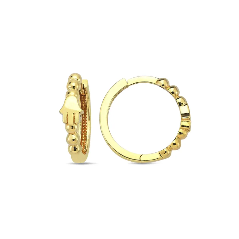 Solid Beaded Hamsa Huggie Earring 14K sold by Adina Eden's