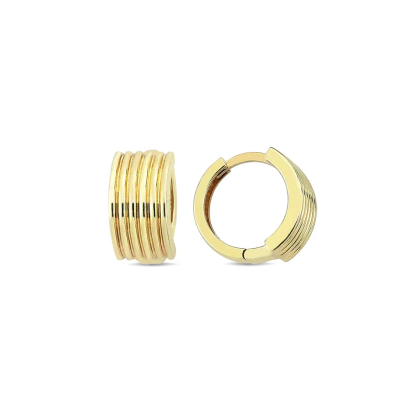 Solid Wide Lined Huggie Earring 14K sold by Adina Eden's