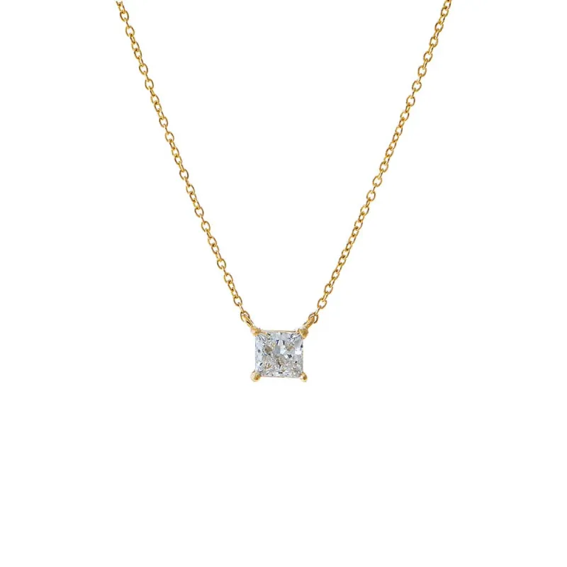 Lab Grown Diamond Princess Cut Solitaire Necklace 14K sold by Adina Eden's