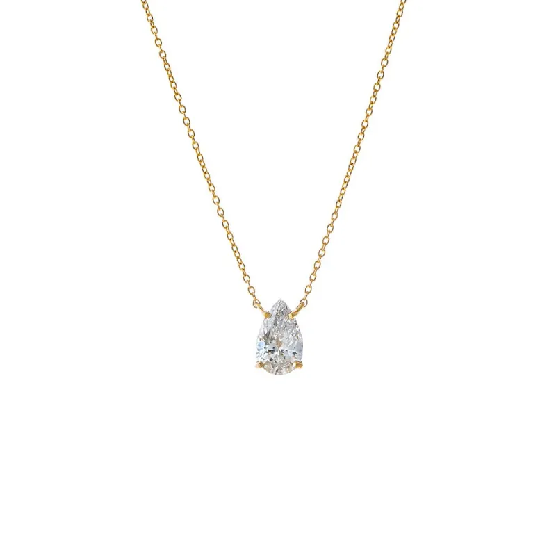 Lab Grown Diamond Pear Solitaire Necklace 14K sold by Adina Eden's