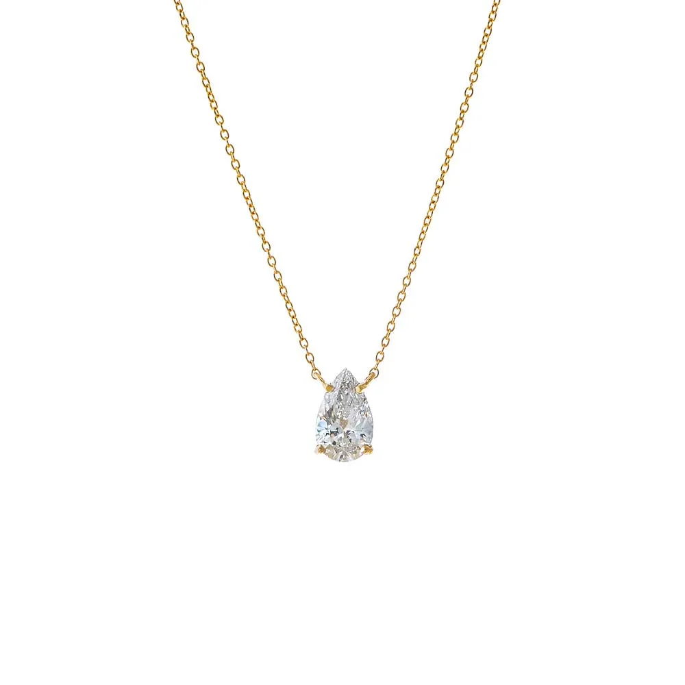 Lab Grown Diamond Pear Solitaire Necklace 14K sold by Adina Eden's