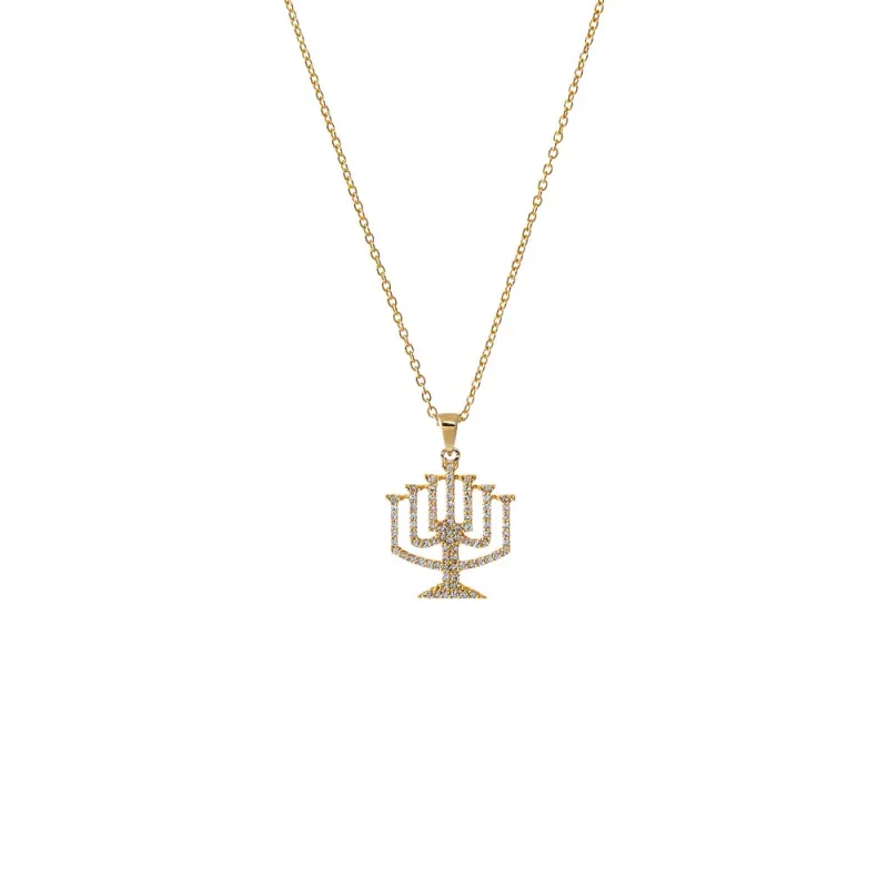 Diamond Menorah Pendant Necklace 14K sold by Adina Eden's
