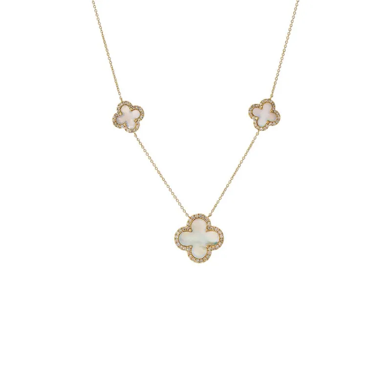 Diamond Multi Pave Outlined Colored Stone Clover Necklace 14K sold by Adina Eden's