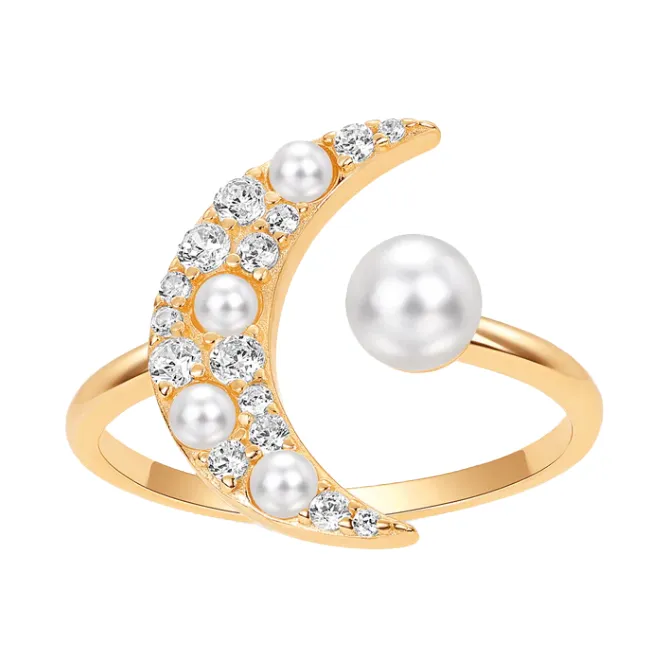 CZ & Pearl Crescent Open Claw Ring sold by Adina Eden's