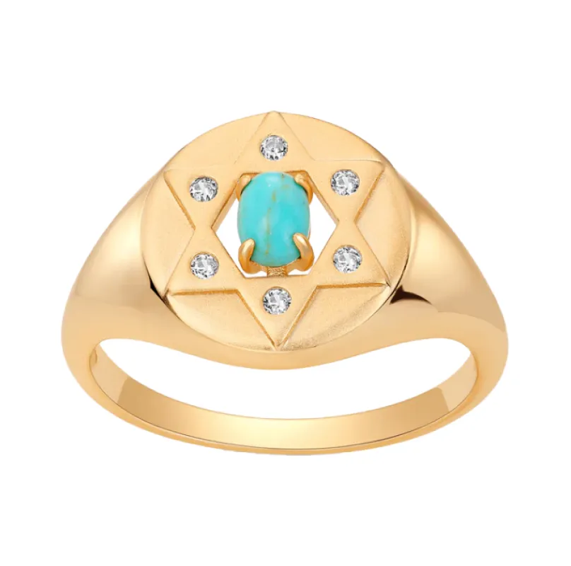 CZ & Turquoise Star Of David Signet Pinky Ring sold by Adina Eden's