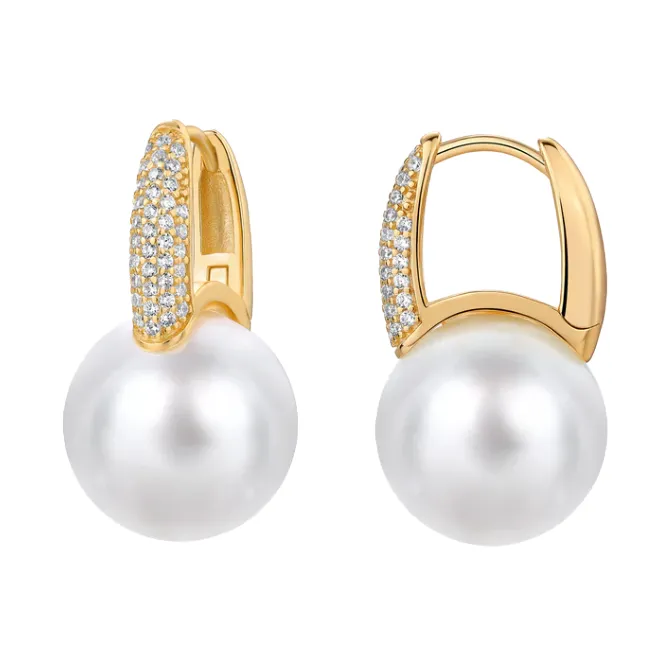 Pave X Drop Pearl Square Huggie Earring sold by Adina Eden's