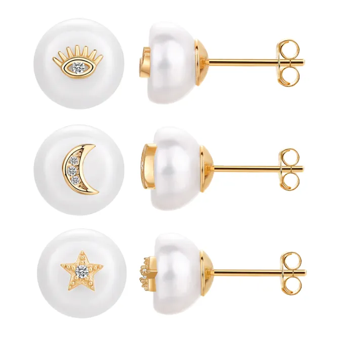 Celestial Pearl Stud Earring Combo Set sold by Adina Eden's