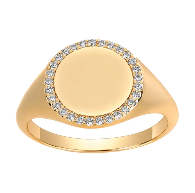 CZ Pave Round Signet Pinky Ring sold by Adina Eden's