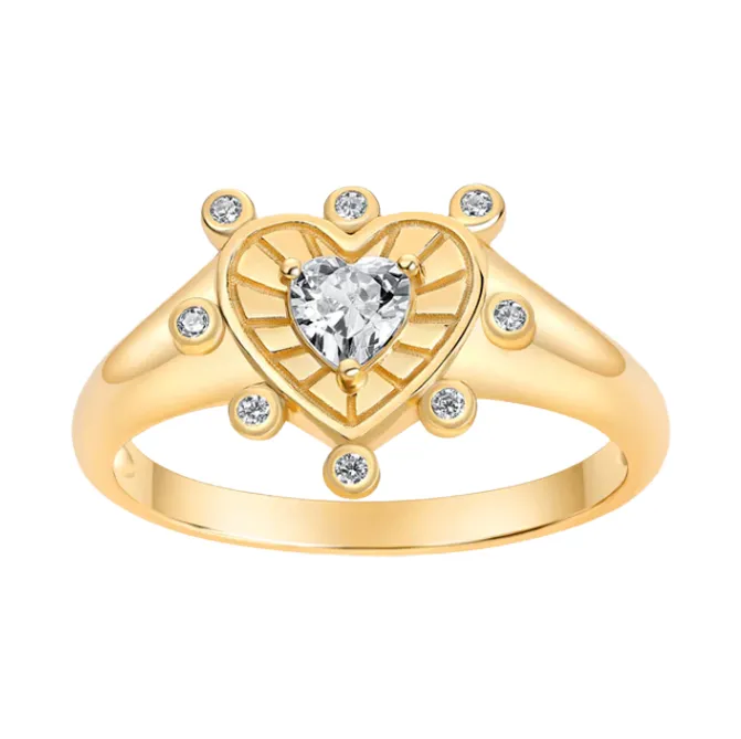 Scattered CZ Rimmed Heart Signet Pinky Ring sold by Adina Eden's