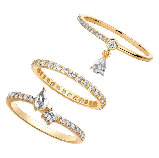 Solitaires & Teardrops Ring Combo Set sold by Adina Eden's