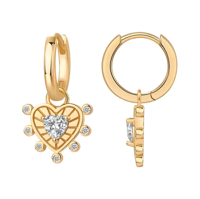 Scattered CZ Rimmed Heart Huggie Earring sold by Adina Eden's
