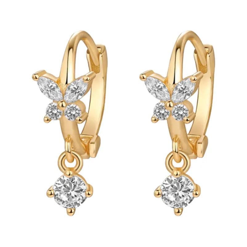 CZ Butterfly With Dangling Stone Huggie Earring sold by Adina Eden's