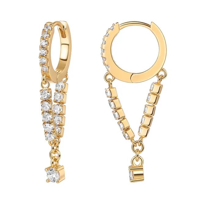 CZ Tennis Drop Chain Huggie Earring sold by Adina Eden's