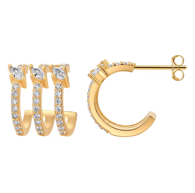 CZ Triple Row Open Hoop Stud Earring sold by Adina Eden's