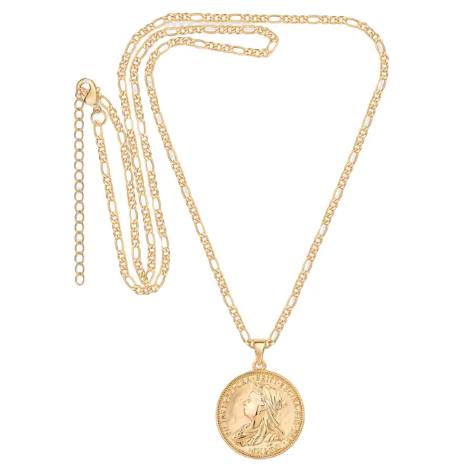 Vintage Coin X Figaro Chain Necklace sold by Adina Eden's