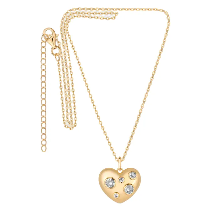 Scattered CZ Bubble Heart Pendant Necklace sold by Adina Eden's