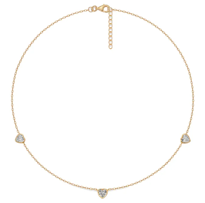 Triple CZ Heart Bezel Station Necklace sold by Adina Eden's