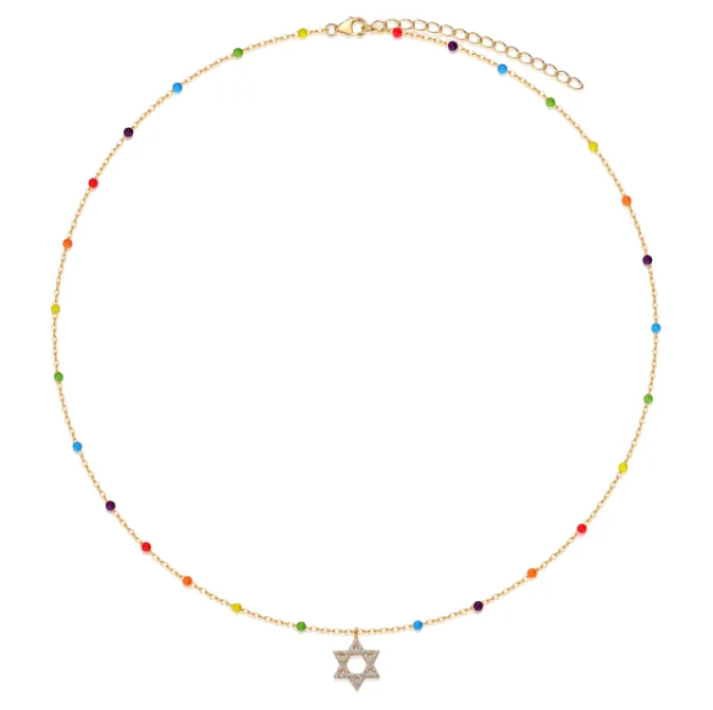 Pave Star Multi Color Beaded Necklace sold by Adina Eden's