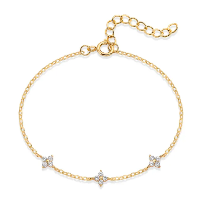 Triple CZ Four Leaf Flower Bracelet sold by Adina Eden's