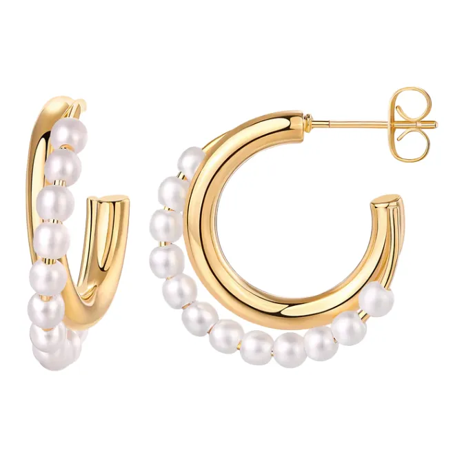 Pearl Intertwined Double Hoop Earring sold by Adina Eden's