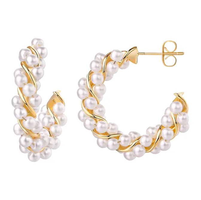 Twisted Pearl Open Hoop Earring sold by Adina Eden's