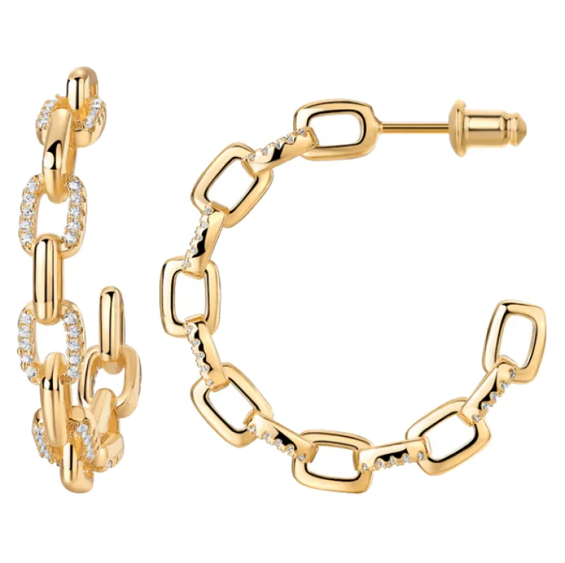 Solid/Pave Box Link Open Hoop Earring sold by Adina Eden's