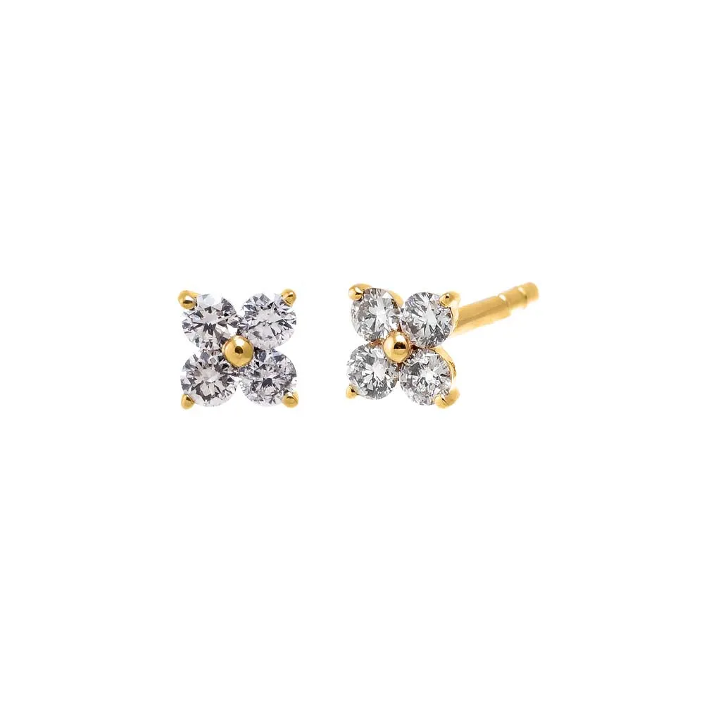 Diamond Solitare Mini Flower Stud Earring 14K sold by Adina Eden's