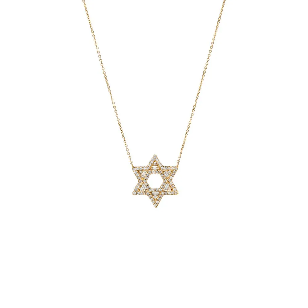 Diamond Pave X Baguette Star Of David Necklace 14K sold by Adina Eden's