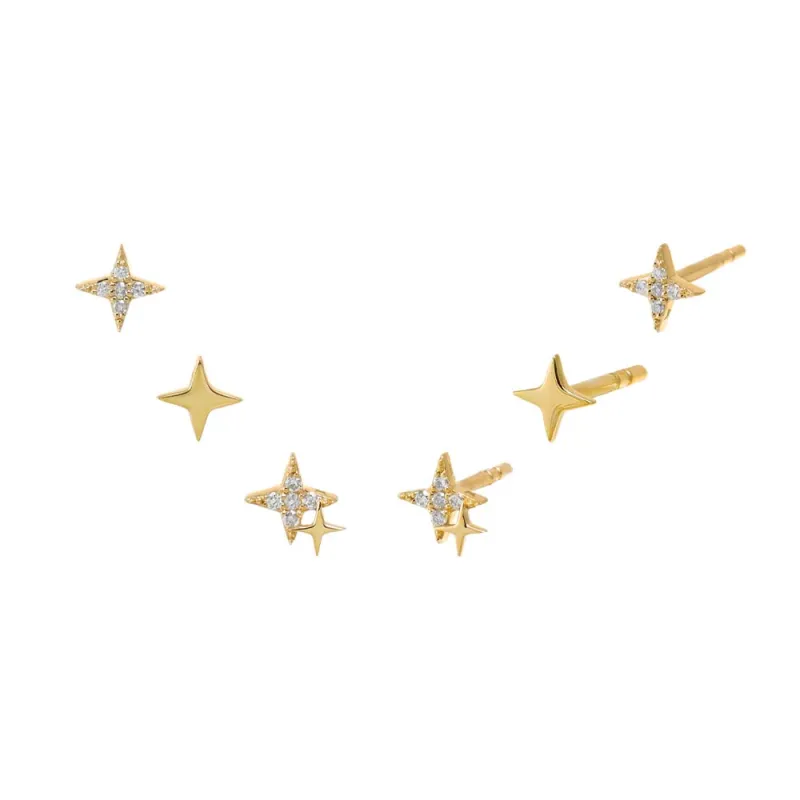 Diamond Solid/Pave Starburst Earring Combo Set 14K sold by Adina Eden's