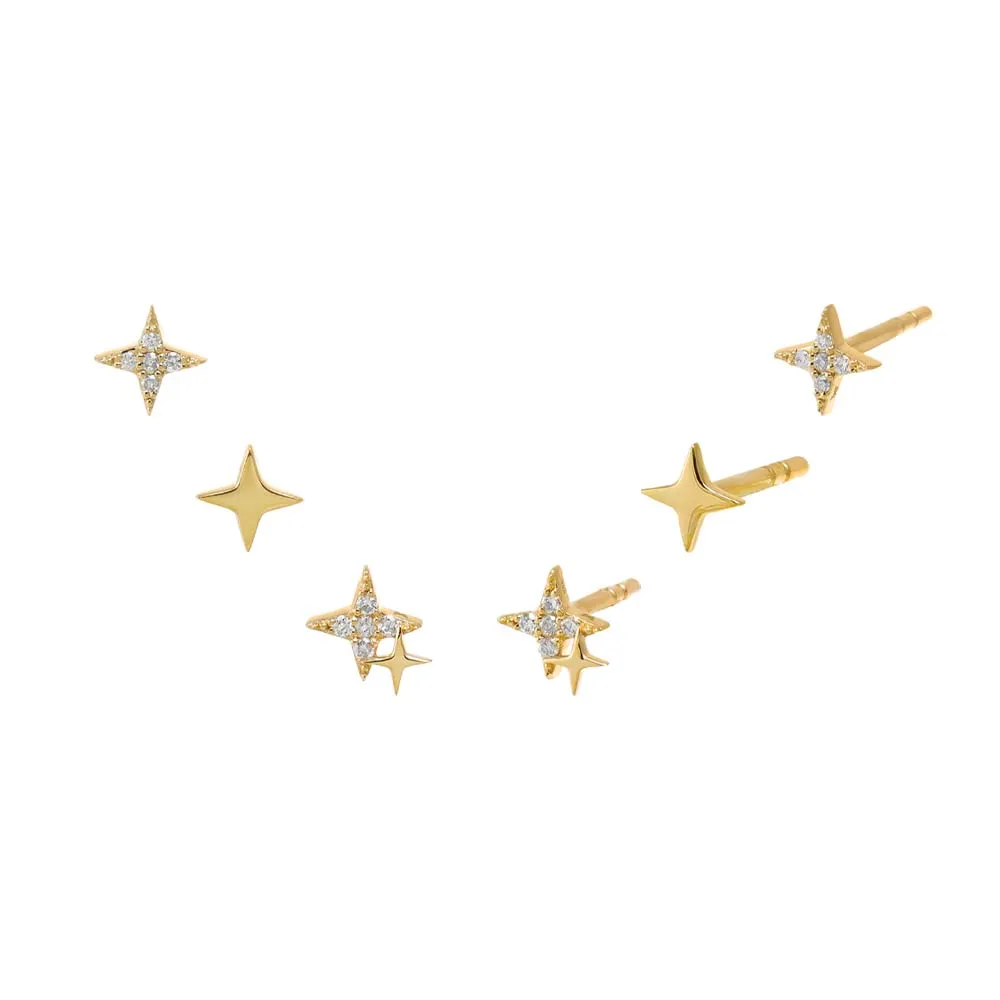 Diamond Solid/Pave Starburst Earring Combo Set 14K sold by Adina Eden's