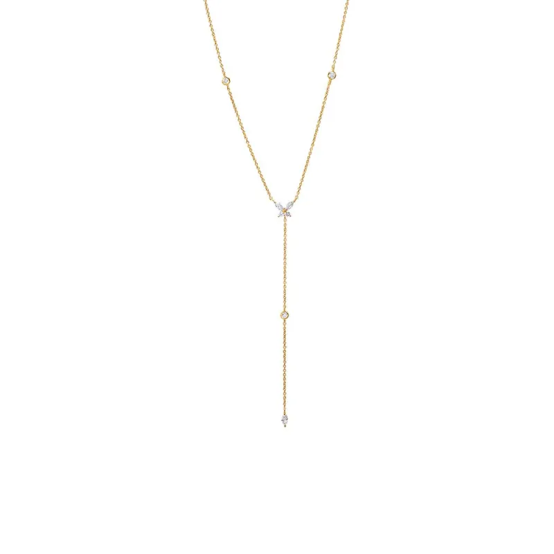 Lab Grown Diamond Butterfly X Bezel Station Lariat Necklace 14K sold by Adina Eden's