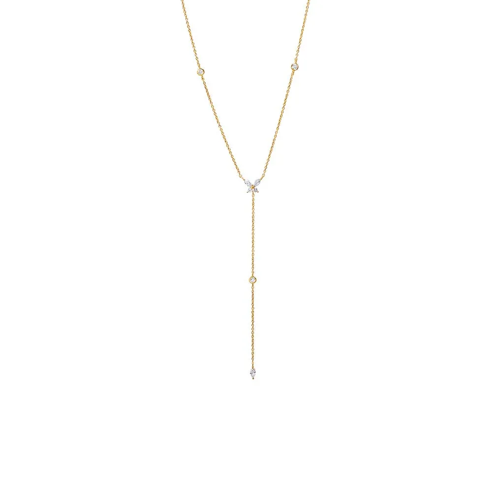 Lab Grown Diamond Butterfly X Bezel Station Lariat Necklace 14K sold by Adina Eden's