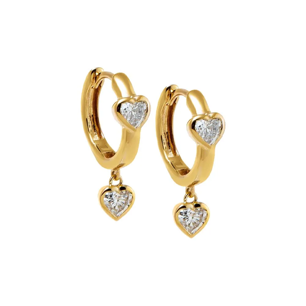 Lab Grown Diamond Dangling Bezel Heart Huggie Earring 14K sold by Adina Eden's