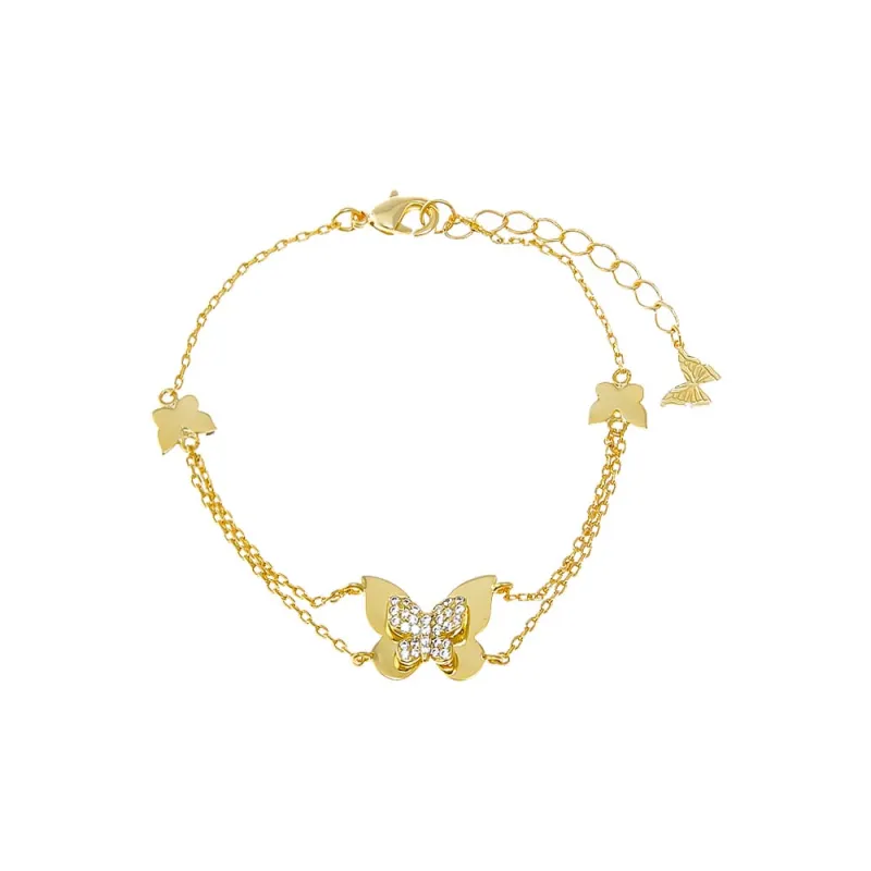CZ Multi Butterfly Double Chain Bracelet sold by Adina Eden's