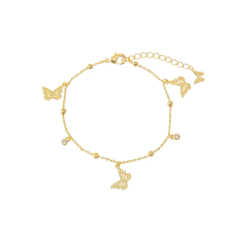 Dangling Butterflies Charm Bezel & Ball Bracelet sold by Adina Eden's