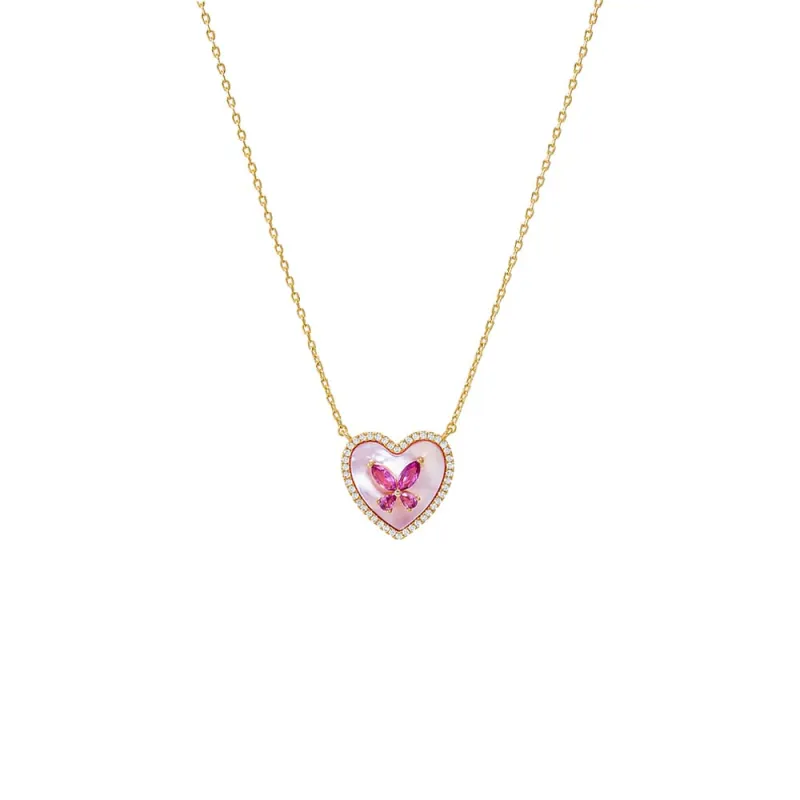 Pink CZ Butterfly Heart Stone Necklace sold by Adina Eden's