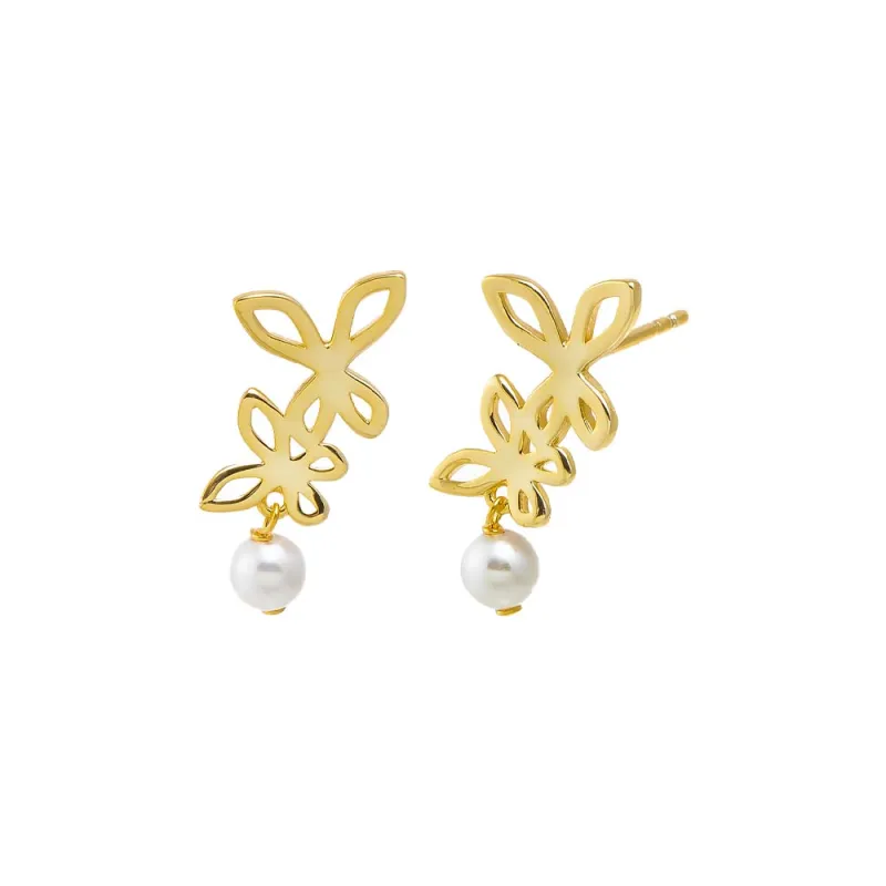 Butterflies & Pearl Drop Stud Earring sold by Adina Eden's