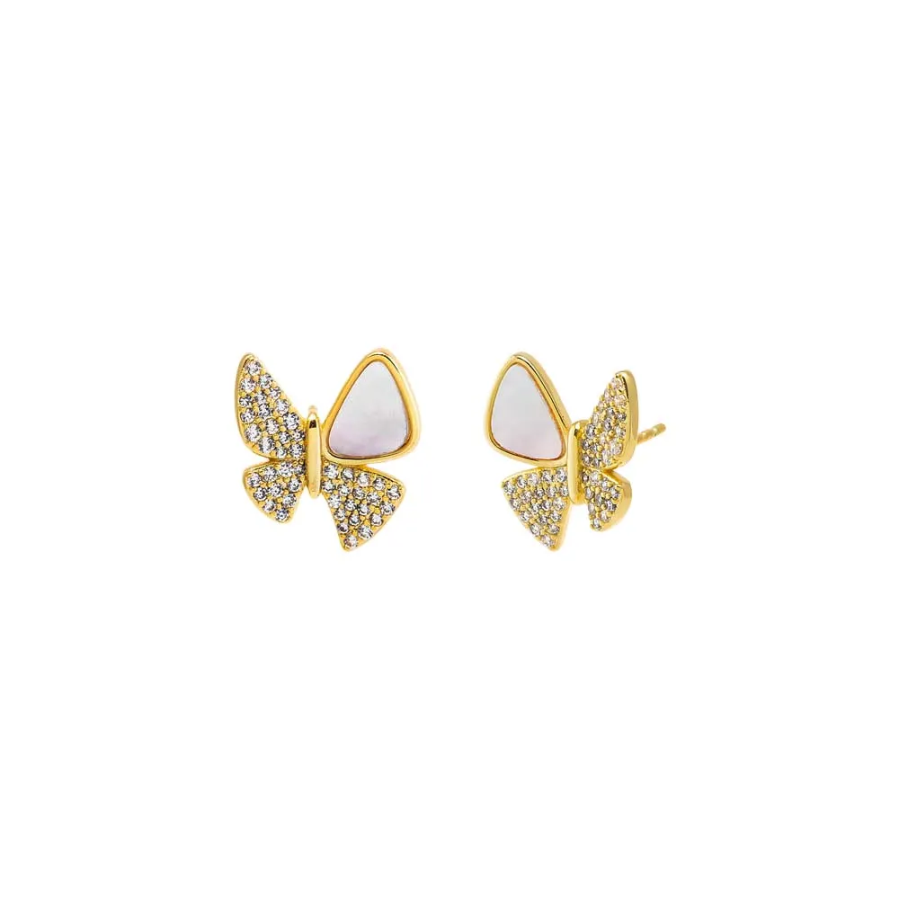 CZ Pave & Stone Accented Butterfly Stud Earring sold by Adina Eden's