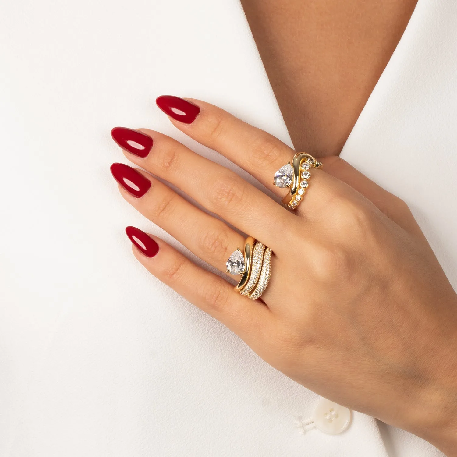 Solid/Pave Waved Triple Band W/ Pear Stone Ring sold by Adina Eden's product image thumbnail 2